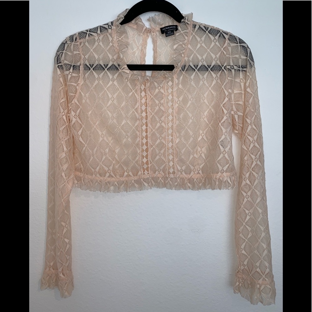 HOMMAGE S ivory stretch lace sexy sweet blouse